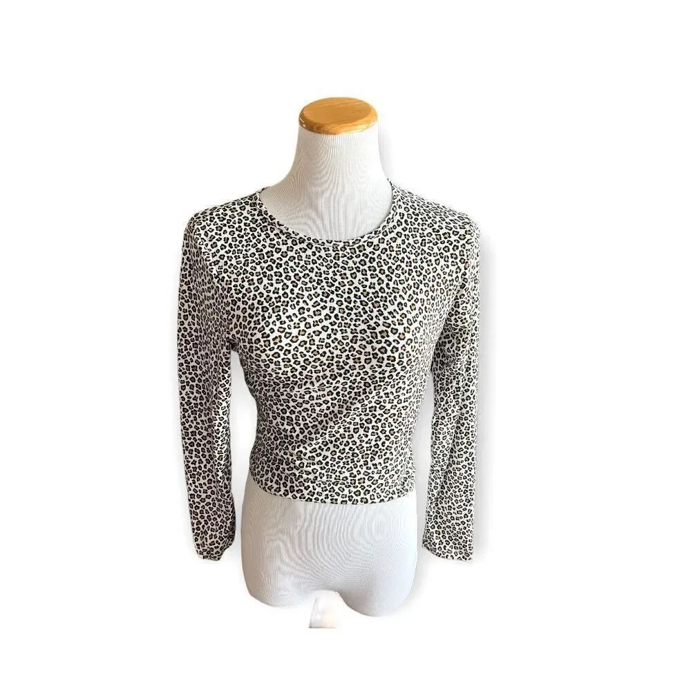 Womens Gaze Animal Print Cropped Long Sleeve Top - Sz S